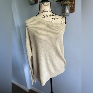Nasty Gal Collection Cream‎ Off-the-Shoulder Ribbed Knit Sweater - NWT